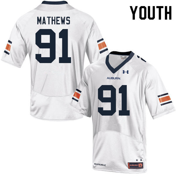 Youth #91 Ian Mathews Auburn Tigers College Football Jerseys Sale-White - Click Image to Close